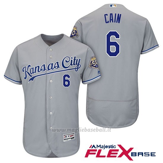 Maglia Baseball Uomo Kansas City Royals Lorenzo Cain Grigio 50th Season Flex Base